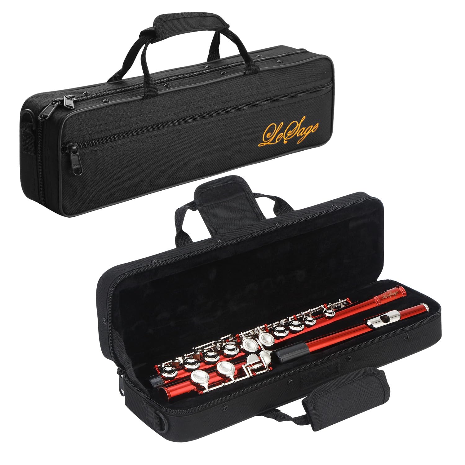 LeSage Closed Hole C Flutes 16 Key Bundy Flute for Beginner Student with Flute Case Maintenance Kit Cleaning Cloth Metal Red Flu